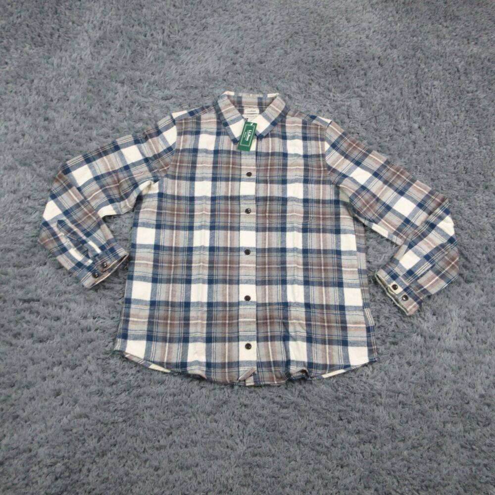 L.L.Bean Button-Up Womens S White Plaid Flannel Collared Long Sleeve NWT